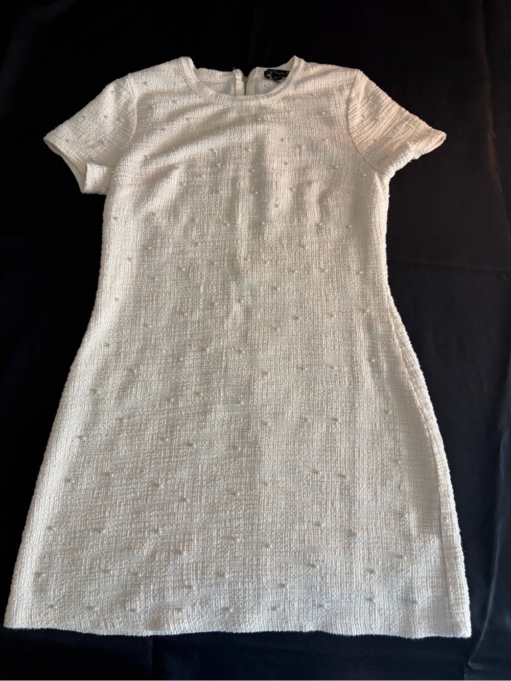 City Triangles Ivory Pearl Embellished Tweed Mini Dress Size Small